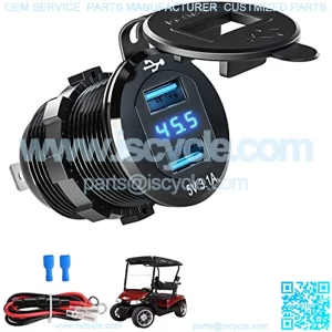 Golf Cart DC 9V-48V Quick Charge 3.1 Dual USB Charger,2 in 1 USB Ports & LED Voltage Meter Universal for Club Car,EZGO and Yamaha,Aluminum Alloy Shell Safe Charge Outlet