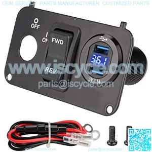 Golf Cart Key Switch Console Plate for EZGO TXT & Medalist, Includes Forward Reverse Switch, USB Charger Socket, Digital Volt Meter