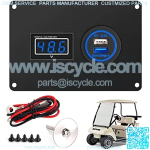 Golf Cart 2 in 1 Dash Console Panel for Club Car DS Electric Models, Includes Digital Battery Voltmeter and 3.0 Fast Charge Dual USB Sockets