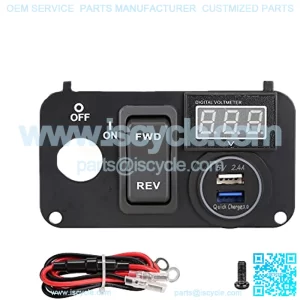 Golf Cart Key Switch Console Plate Panel for EZGO TXT PDS 2003-up Electric, Equipted Forward Reverse Switch & LED Digital Voltmeter & 12V 3.0 Fast Charger Dual USB Socket