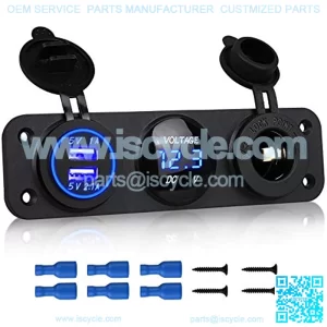 3 in 1 Charger Socket Panel, 12V Dual USB Car Socket Charger Socket Power Outlet & LED Digital Voltmeter & Cigarette Lighter Socket Splitter Adapter for Truck Car Marine Boat RV