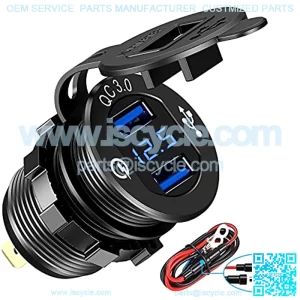 Quick Charge 3.0 Dual USB Charger Socket,with LED Digital Voltmeter & Wire Fuse DIY Kit,Aluminum Power Outlet Fast Charge, for 12V/24V Car, Golf Cart, Boat, RV, Motorcycle, Truck and More