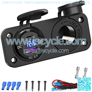 Cigarette Lighter Socket 12 Volt USB Outlet: PD 20W USB C and QC3.0 Car USB Port Aluminum Metal 12V Plug, 150W Car Charger USB Socket Panel with Power Switch LED Voltmeter for Marine Boat RV Golf Cart