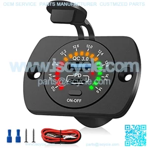 12V USB Outlet Panel, USB C Car Charger Socket Quick Charge 3.0 USB Car Charger Socket 12V/24V with Switch Colorful Voltmeter QC3.0 Socket Power Outlet for Marine, Boat, Motorcycle, Truck, Golf Cart