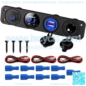 4 in 1 Marine Switch Panel, 12V 4.2A Dual USB Charger Socket Power Outlet & LED Voltmeter & Cigarette Lighter Socket & LED Lighted ON Off Rocker Toggle Switch for Truck Car Marine Boat RV