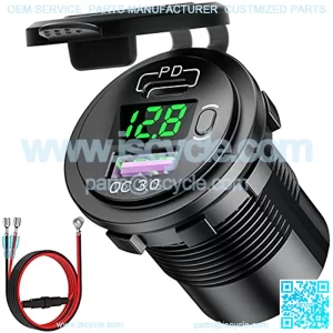 USB C PD 3.0 & Quick Charge 3.0 Dual USB Charger Socket, 12V/24V Waterproof Power Outlet Fast Charge with LED Voltmeter and ON/Off Switch for Car Boat Marine RV ATV Bus Truck Golf Cart