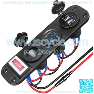 12V USB Outlet Socket Panel, Waterproof Cigarette Lighter Socket Dual USB Car Charger 2.1A & 2.1A with LED Voltmeter ON-Off Rocker Toggle Switch for Car Boat Marine Motorcycle RV DIY Kit