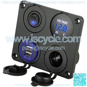 4 in 1 Charger Socket Panel, 12V 4.2A Dual USB Charger Socket Power Outlet & LED Voltmeter & Cigarette Lighter Socket & LED Lighted ON Off Rocker Toggle Switch for Car Marine Boat RV Truck
