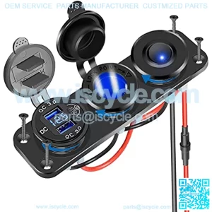 Cigarette Lighter Socket Panel Splitter, 4 in 1 Dual Quick Charge 3.0 Aluminum Metal 12 Volt USB Outlet with LED Digital Voltmeter&Rocker Toggle Switch for Car Boat Marine RV, etc