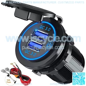 Quick Charge 3.0 Dual USB Car Charger Socket with Touch Switch 12V/24V 36W QC3.0 Dual USB Fast Charger Socket Power Outlet for Marine, Boat, Motorcycle, Truck, Golf Cart