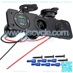 12v Outlet Socket 12 Volt USB Outlet Panel Prewired 3 in 1 Cigarette Lighter Socket Quick Charge 3.0 with Dual USB Socket,LED Voltage Display and Toggle Switch for Marine Boat Truck RV