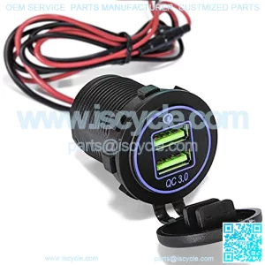 Quick Charge 3.0 Dual USB Charger Socket Fast Charger with 10A Fuse Wire DIY kit LED Blue for Car Boat Marine Motorcycle Truck RV