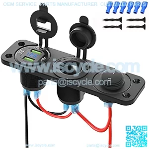 12V Marine Boat Cigarette Lighter Socket, 3 in 1 Waterproof Car Dual QC3.0 USB Outlet Panel 12 Volt RV Power Socket LED Display Waterproof Charger Socket