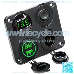 Dual USB Socket Charger 2.1A&2.1A + LED Voltmeter + 12V Power Outlet + ON-Off Toggle Switch Four Functions Panel for Car Boat Marine RV Truck Camper Vehicles GPS Mobiles (Green)