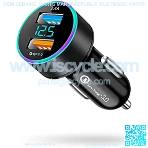 USB C Car Charger Adapter, Dual QC3.0 Ports Car Charger, All Metal Quick Charge with LED Voltage Display, Cigarette Lighter Car Adapter, Compatible with iPhone11 pro/Xs/Max, Galaxy Note 8/S9 and More