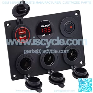 Dual USB Socket Charger 2.1A&2.1A + LED Voltmeter + 3-Socket 12V Cigarette Lighter Power Outlet Adapter + ON-Off Toggle Switch Multi-Functions Panel for Car Marine Boat Rv Truck Mobiles (Red)