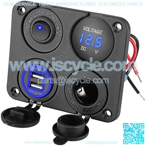 12V USB Outlet, Marine Car Charger Socket Panel, Waterproof Boat Cell Phone Rocker Switch Panel with 12 Volt Dual USB Power Outlet Cigarette Lighter Socket for RV Marine Boat Camper Truck Automotive