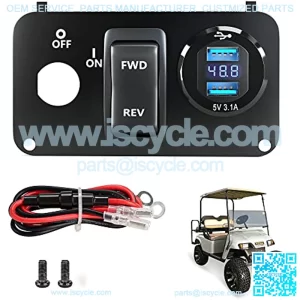 Golf Cart EZGO Key Switch Console Panel,Include DC 9V-48V 3.1A Fast Charge Dual USB Charger Sockets & Digital Voltmeter & Forward Reverse Switch,Fits EZGO TXT & Medalist PDS