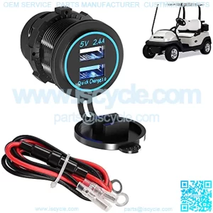 Golf Cart Quick Charge 3.0 Outlet Dual USB Charger Socket for Golf Carts EZGO Club Car Yamaha, 12V Input Double USB Ports Waterproof