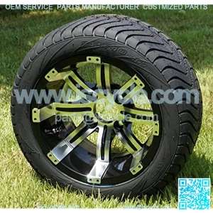 12" TEMPEST Black/Machined Golf Cart Wheels and 215/40-12 DOT Golf Cart Tires - Set of 4