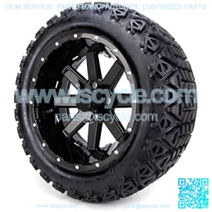 14" MODZ Assault Black Ball Mill Golf Cart Wheels and All Terrain Tires Combo Set of 4