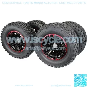 (Set of 4) 23x10.50-12 Glossy BLACK/RED Aluminum Golf Tire Wheel Assemblies