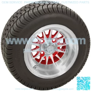 10" Machined Red Wheels with Street Low Profile Tire Options Combo
