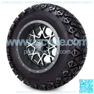12" Matte Grey and Machined 12x7 - Lifted Tires and Wheels Combo
