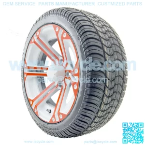 14" RX354 White and Orange Wheels and Tires Combo