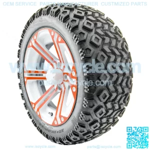 14" RX354-WO White and Orange Wheels and Lifted Tires Combo