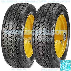 2 PCS 4.10/3.50-4" Flat Free Tire Fit Hand Truck All Purpose Utility Tire,2.25" offset Hub, 5/8" Bushings, Yellow Steel