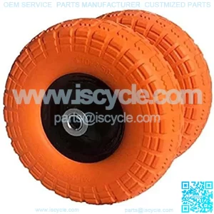 2-Pack 10" Flat Free Tires Air Less Tires Wheels with 5/8" Center - Solid Tire Wheel for Dolly Hand Truck Cart/All Purpose Utility Tire on Wheel (Orange)