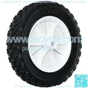 9613 8-Inch Semi-Pneumatic Rubber Replacement Tire, Plastic Wheel, 1-3/4-Inch Diamond Tread, 1/2-Inch Bore Offset Axle,White
