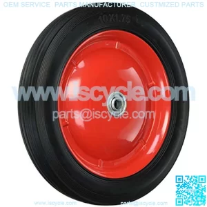 9596 10-Inch Semi-Pneumatic Rubber Tire, Steel Hub with Ball Bearings, Ribbed Tread, 1/2-Inch Bore Centered Axle,Black