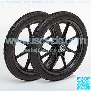 Set of 2 Flat Free 16+1.95 Plastic Spoke Wheels, Lawnmower, Garden Cart, Pony Wagon Replacement, 5/8 Bearing