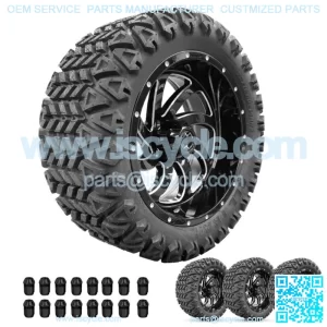 Golf Cart Wheels 14" Phantom Gloss Black on 23" AT Tires Carts Set of 4