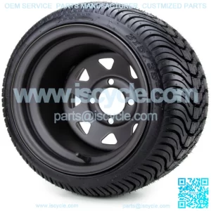 12" Black Steel 8 Spoke Golf Cart Wheels and Tires (215-35-12) - Set of 4