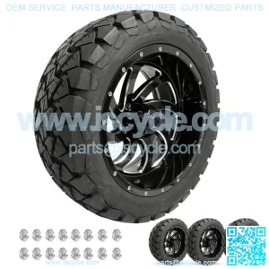 Golf Cart Wheels 14" Phantom Gloss Black on 22" AT Tires Carts Set of 4