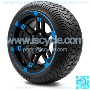 12" Aftershock Blue and Black Golf Cart Wheels and Tires (215-35-12) - Set of 4