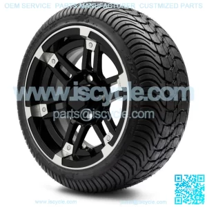 12" Aftershock Machined & Black Golf Cart Wheels and Tires (215-35-12) Set of 4