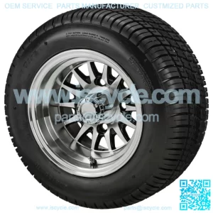 (4)Golf Cart 205/50-10 Tires on 10x7 Machined/Black 14-Spoke Wheels