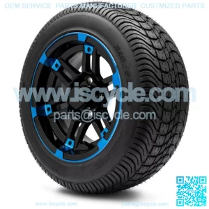 12" Aftershock Blue and Black Golf Cart Wheels and Tires (215-50-12) - Set of 4
