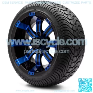 12" Blue and Black Golf Cart Wheels and Tires (215-35-12) - Set of 4