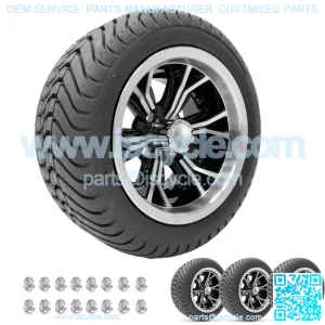 Golf Cart Wheels 12" Phenom Machine/Black on Street Tires Set of 4