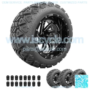 Golf Cart Wheels 14" Phantom Gloss Black on 23" GT Tires Carts Set of 4