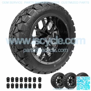 Golf Cart Wheels 14" Chaos Gloss/Black on 22" A/T Tires Cart Set of 4