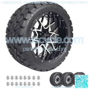 Golf Cart Wheels 14" CHAOS Machine/Black on 22" A/T Tires Carts Set of 4