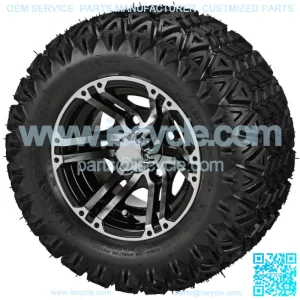4 Golf  Cart 20X10-10 All-Terrain Tires on 10x7 Black/Machined Yukon Wheels