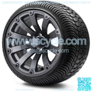 14" Bomber Matte Gunmetal Golf Cart Wheels and Tires (205-30-14) Set of 4