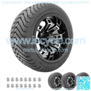 Golf Cart Wheels 12" Recluse Machine/Black on Street Tires Set of Four